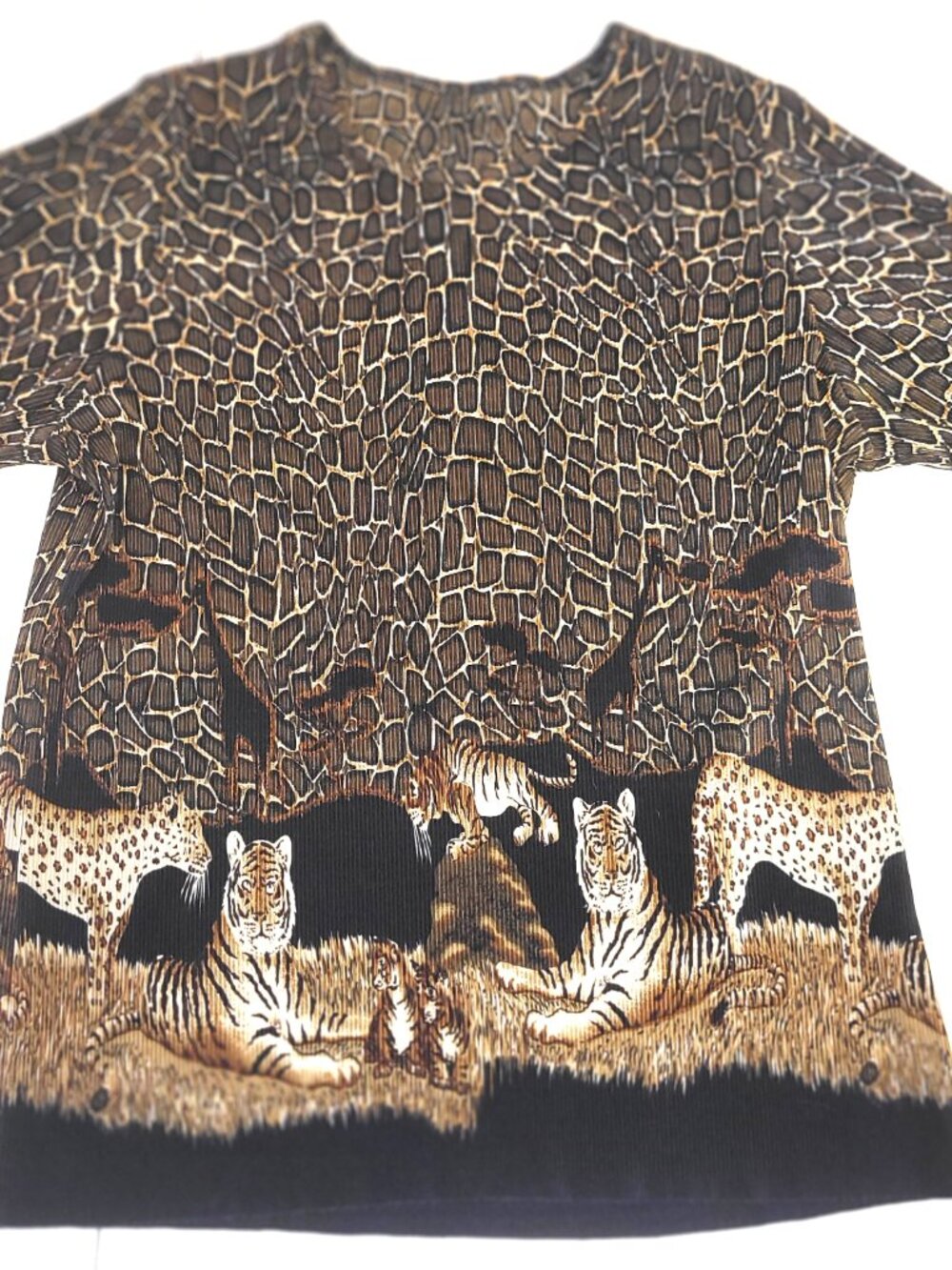 Safari Plissé Top Tiger Leopard Print Short Sleeve Blouse - Picture 6 of 13